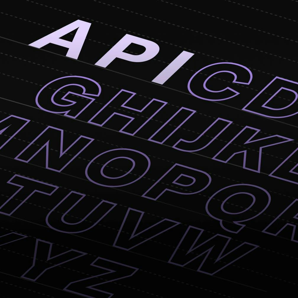 Alphabet written at an angle. Instead of ABC at the beginning, it reads API. 